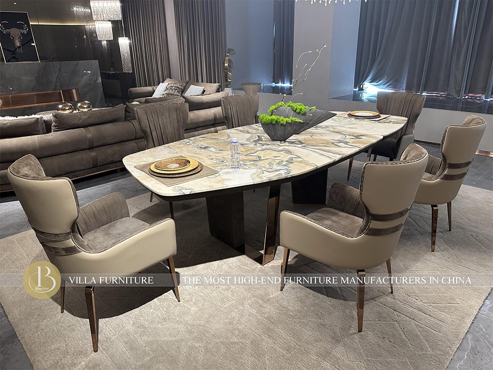 304 Stainless Steel Base Special-shaped Big Luxury Marble Dining Table For Villa