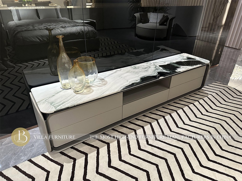 Villa Italian Luxury Leather Nature Marble TV Unit