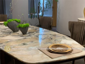 304 Stainless Steel Base Special-shaped Big Luxury Marble Dining Table For Villa