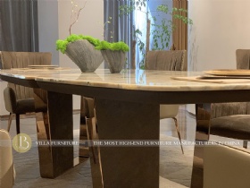 304 Stainless Steel Base Special-shaped Big Luxury Marble Dining Table For Villa