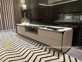Villa Italian Luxury Leather Nature Marble TV Unit