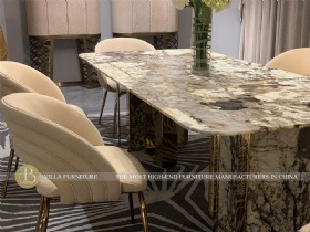 Rectangle Villa Luxury Stainless Steel And Nature Marble Dining Table