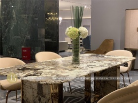 Rectangle Villa Luxury Stainless Steel And Nature Marble Dining Table
